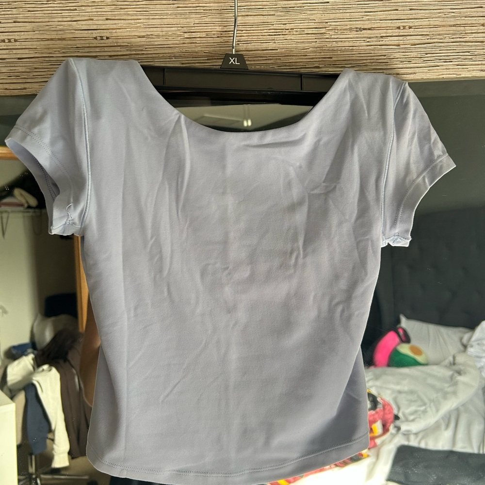 Aerie Gray Fitted Crop Top with Crew Neckline
